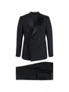 Tagliatore Double Breasted Wool Suit With Silk Inserts In Blue