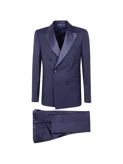 Tagliatore Double-breasted Peak-lapel Suit In Blue