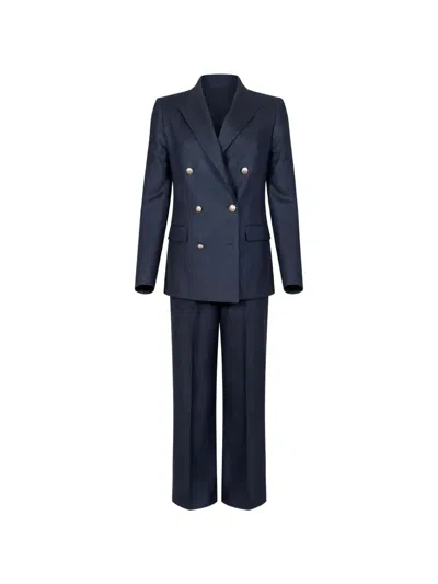 Tagliatore Double-breasted Peak-lapel Suit In Blue