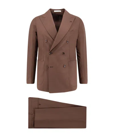Tagliatore Double-breasted Peak-lapel Suit In Brown