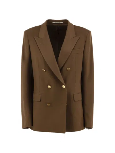 Tagliatore Double-breasted Peak-lapel Suit Jacket In Brown