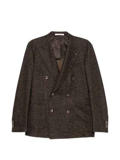 Tagliatore Double-breasted Peak-lapels Blazer In Brown