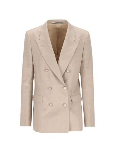 Tagliatore Double-breasted Peak-lapels Blazer In Neutral