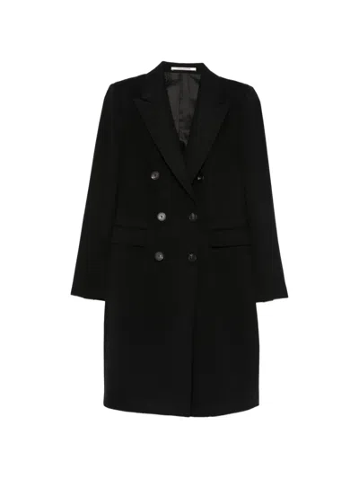 Tagliatore Double-breasted Peak-lapels Coat In Black