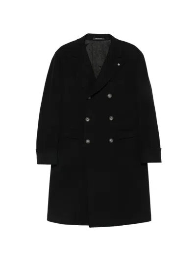Tagliatore Double-breasted Peak-lapels Coat In Black