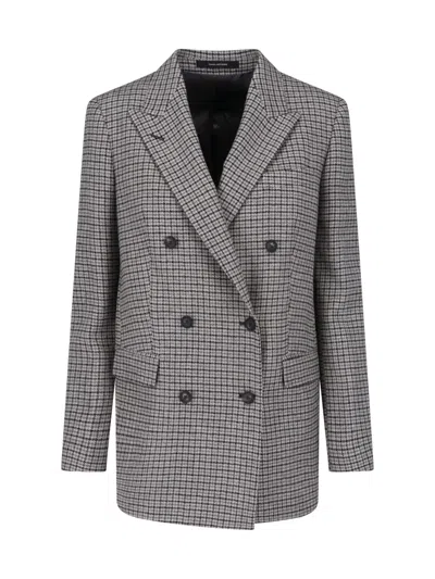 Tagliatore Double-breasted Pied De Poule Blazer In Grey Wool Blend In Gray