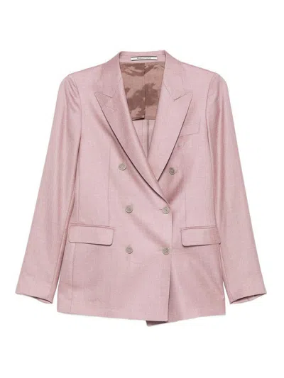 Tagliatore Double-breasted Pink Wool Blazer In Nude
