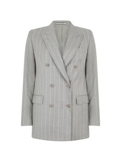 Tagliatore Double-breasted Pinstripe Blazer In Gray