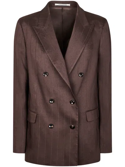 Tagliatore Double-breasted Pinstripe Jacket With Structured Silhouette In Brown