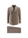 Tagliatore Double-breasted Virgin Wool Suit With Herringbone Pattern In Brown
