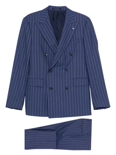 Tagliatore Double-breasted Pinstripe Suit With Flap Pockets In Blue