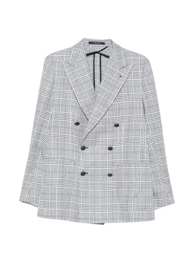 Tagliatore Double-breasted Plaid Blazer In Gray
