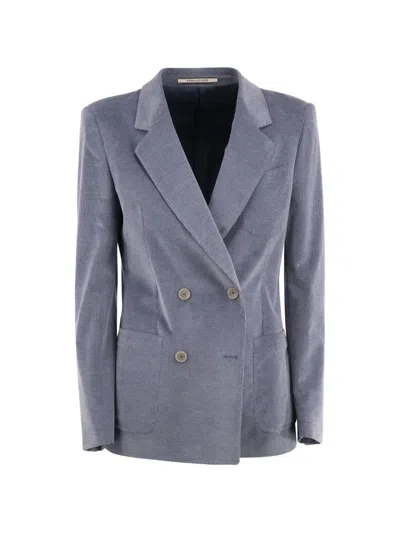 Tagliatore Double-breasted Ribbed Suit Jacket In Blue