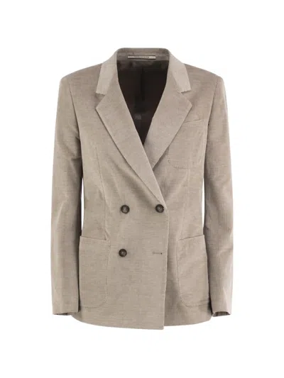 Tagliatore Double-breasted Ribbed-texture Suit Jacket In Grey