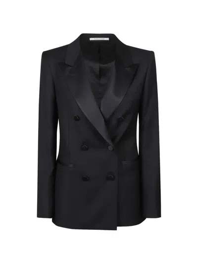 Tagliatore Double-breasted Satin-trim Blazer In Animal Print
