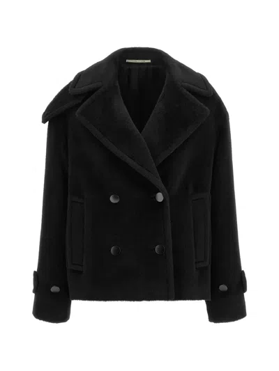 Tagliatore Alpaca Virgin Wool Double-breasted Short Coat In Black