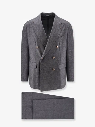 Tagliatore Double-breasted Stretch Virgin Wool Suit In Gray