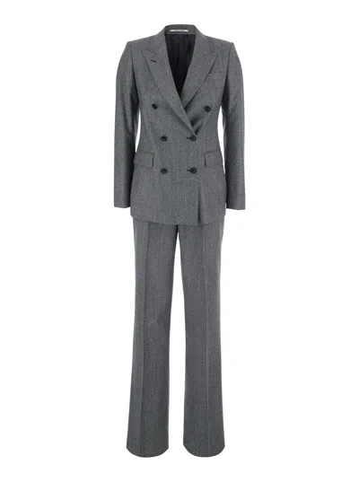 Tagliatore Double-breasted Structured Tech Fabric Pant Suit In Gray