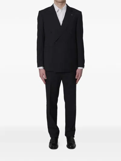 Tagliatore Super 110s Virgin Wool Double Breasted Suit In Black