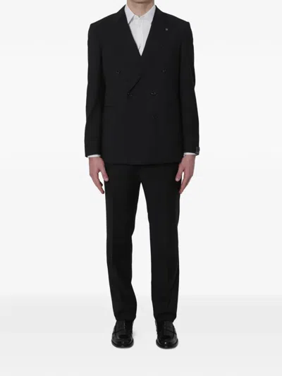 Tagliatore Super 110s Virgin Wool Double Breasted Suit In Black