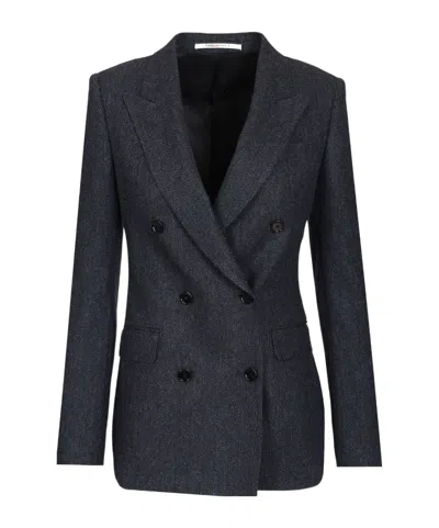 Tagliatore Paris Herringbone Double-breasted Jacket In Gray