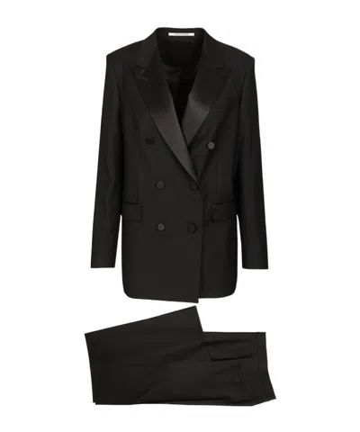 Tagliatore Double-breasted Suit With Peak Lapels In Black