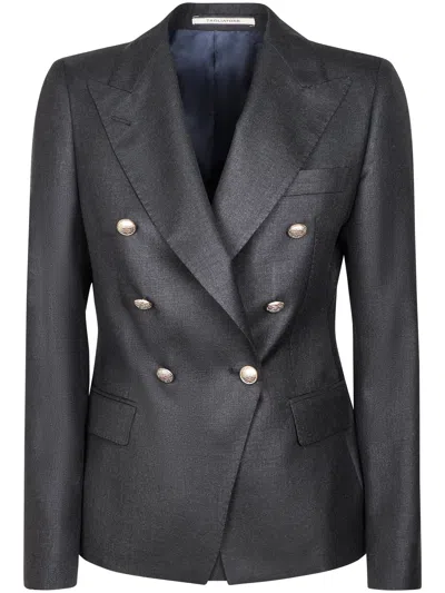 Tagliatore Double-breasted Tailored Blazer With Metallic Accents In Black