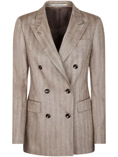 Tagliatore Double-breasted Tailored Jacket In Subtle Brown In Neutral