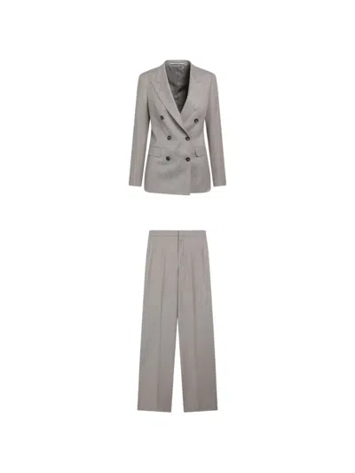 Tagliatore Double Breasted Suit Jacket Notched Lapels Trousers In Gray