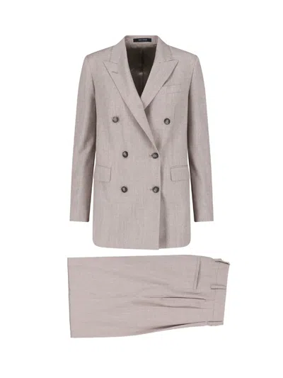 Tagliatore Double-breasted Taupe Suit With Tailored Finish In Neutral