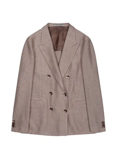 Tagliatore Double-breasted Textured Blazer In Brown