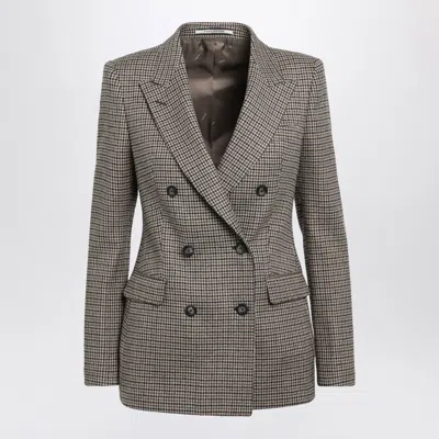 Tagliatore Double-breasted Tobacco-colored Jacket With Houndstooth Pattern In Wool Blend In Gray