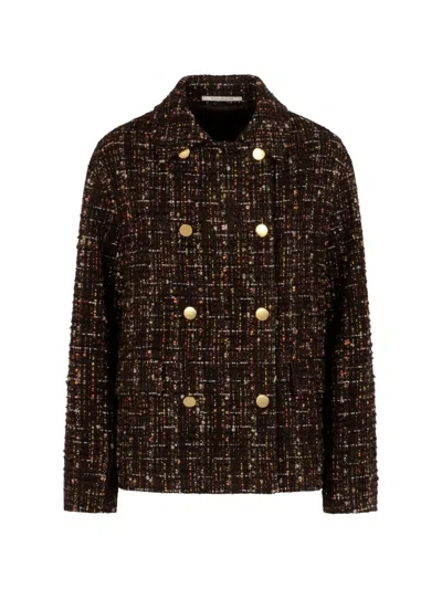 Tagliatore Double-breasted Tweed Coat In Black