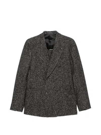 Tagliatore Double-breasted Tweed Jacket In Gray
