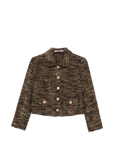 Tagliatore Double-breasted Tweed Jacket In Brown