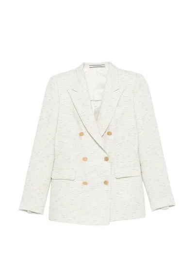 Tagliatore Double-breasted Tweed Jacket In White