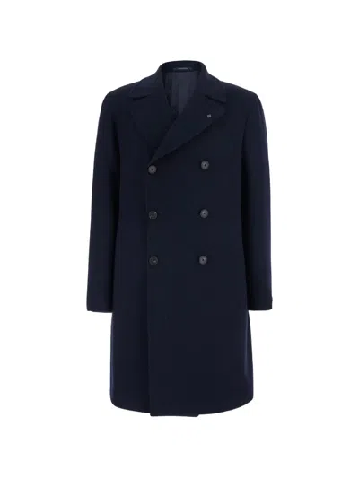 Tagliatore Double-breasted Twill-weave Coat In Blue