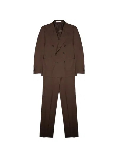 Tagliatore Double-breasted Two-piece Suit In Brown