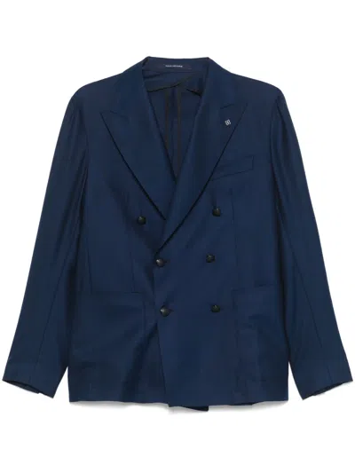 Tagliatore Double-breasted Two-pocket Blazer With Brooch Detail In Blue