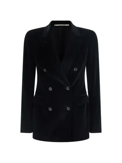Tagliatore Double-breasted Velvet Jacket In Black