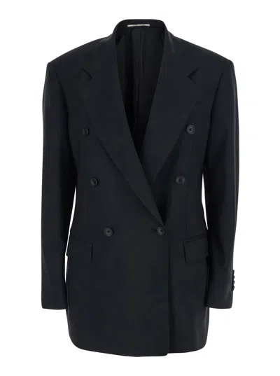 Tagliatore Double-breasted Virgin Wool Blazer In Black