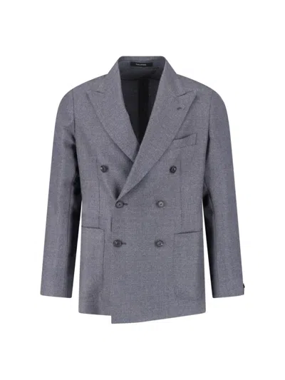 Tagliatore Double-breasted Grey Virgin Wool Blazer With Peak Lapel In Gray