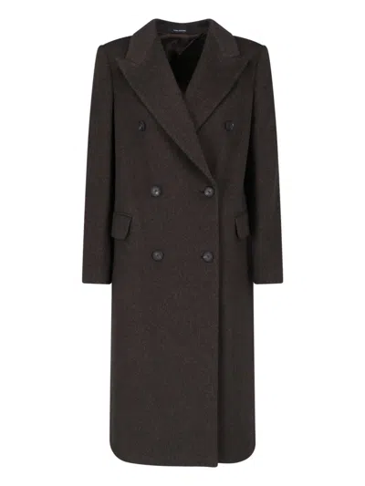 Tagliatore Double-breasted Virgin Wool Coat With Notched Lapel And Elegant Belt In Brown