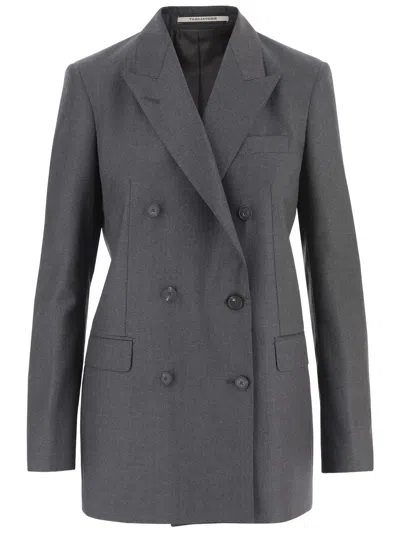 Tagliatore Double-breasted Virgin Wool Jacket With Peaked Lapels In Gray