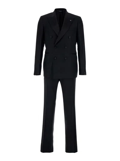 Tagliatore Double-breasted Virgin Wool Pant Suit In Black