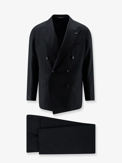 Tagliatore Double-breasted Virgin Wool Suit In Black