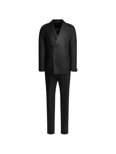 Tagliatore Double-breasted Virgin Wool Suit In Black