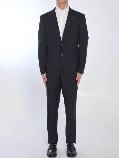 Tagliatore Double-breasted Virgin Wool Suit In Super 110s In Black