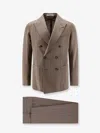 Tagliatore Double-breasted Virgin Wool Suit With Herringbone Pattern In Neutral