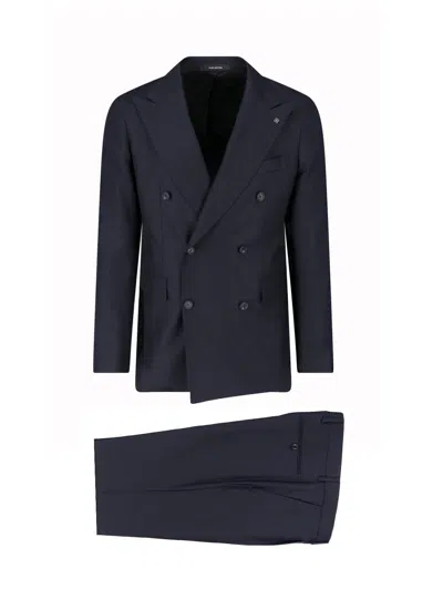 Tagliatore Double-breasted Virgin Wool Suit With Peak Lapel In Black